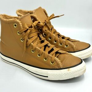 Converse leather high top chuck taylors in camel shade of brown women’s 8.5